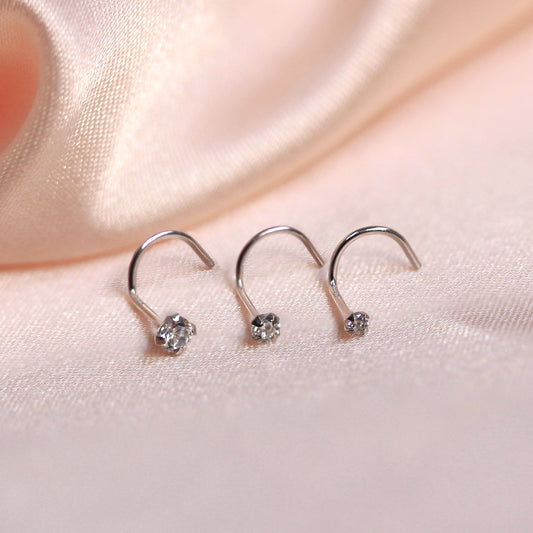 9ct Yellow Gold Cubic Zirconia Crystal Nose Screw Hook