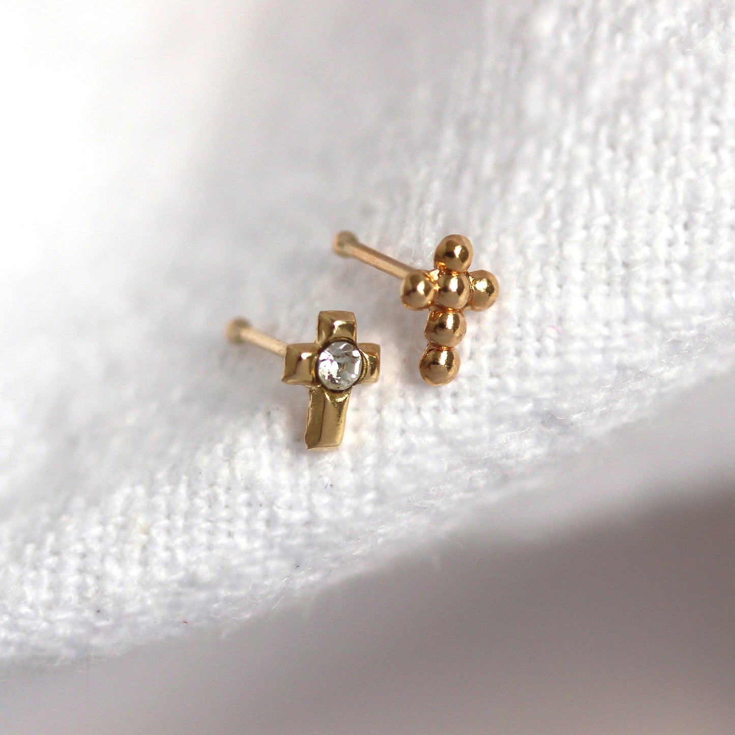 9ct Yellow Gold Cross Nose Studs