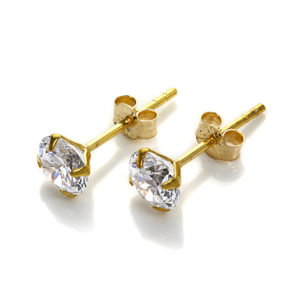 9ct Yellow Gold Clear CZ Stud Earrings