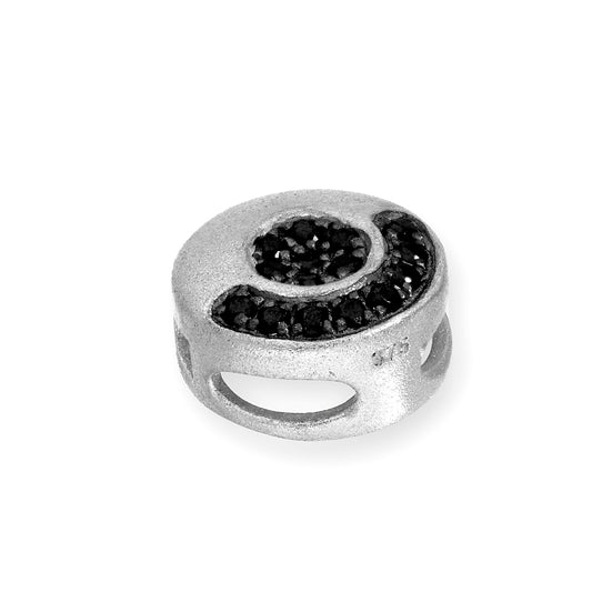 9ct Rhodium Plated White Gold & Black CZ Crystal Flat Round Bead Charm