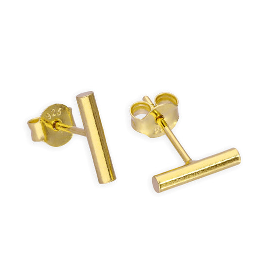 Gold Plated Sterling Silver Bar Stud Earrings