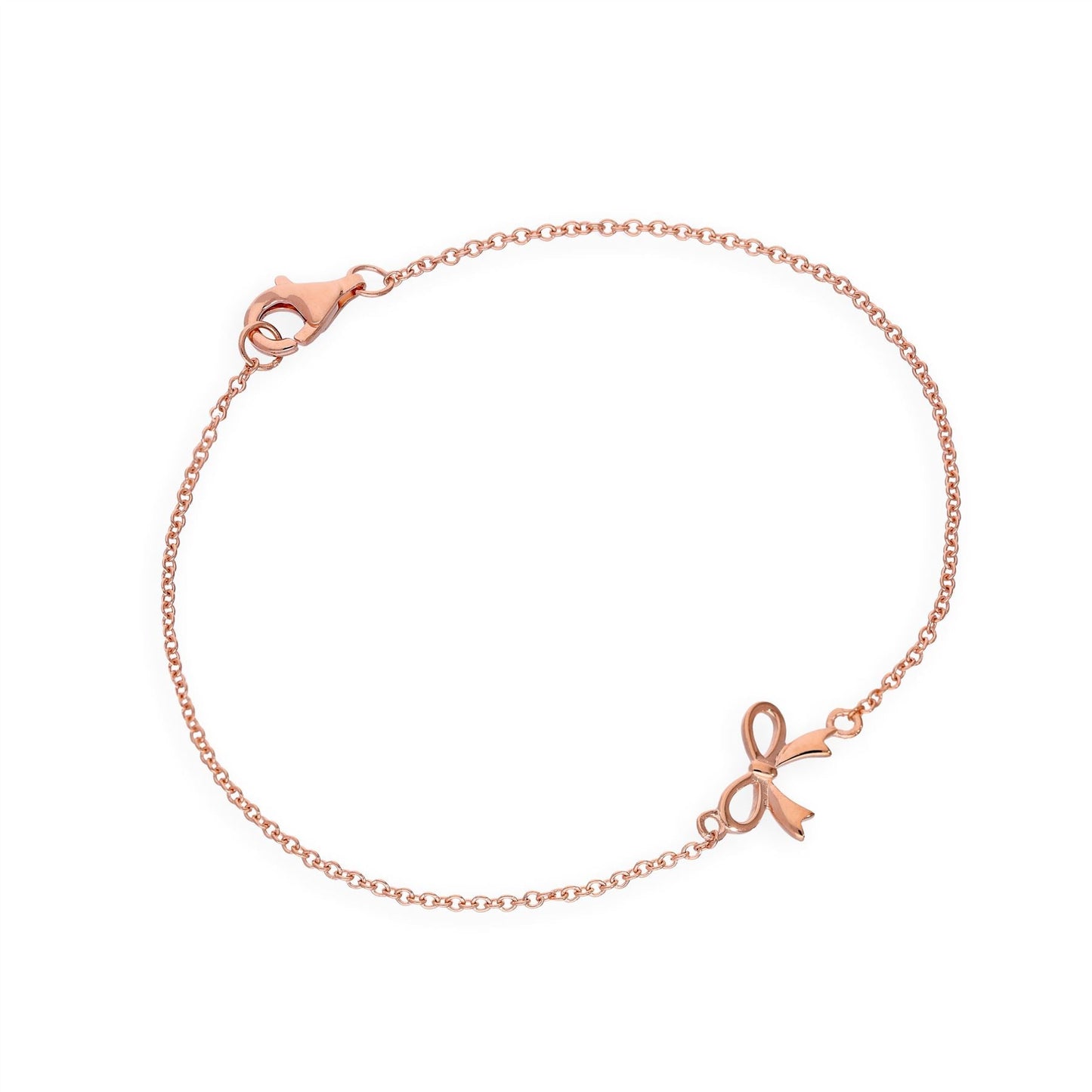 Rose Gold Plated Sterling Silver 7 Inch Ribbon Bow Bracelet