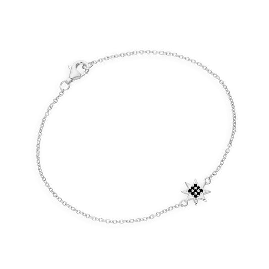 Sterling Silver & Black CZ Crystal 7 Inch Star Bracelet