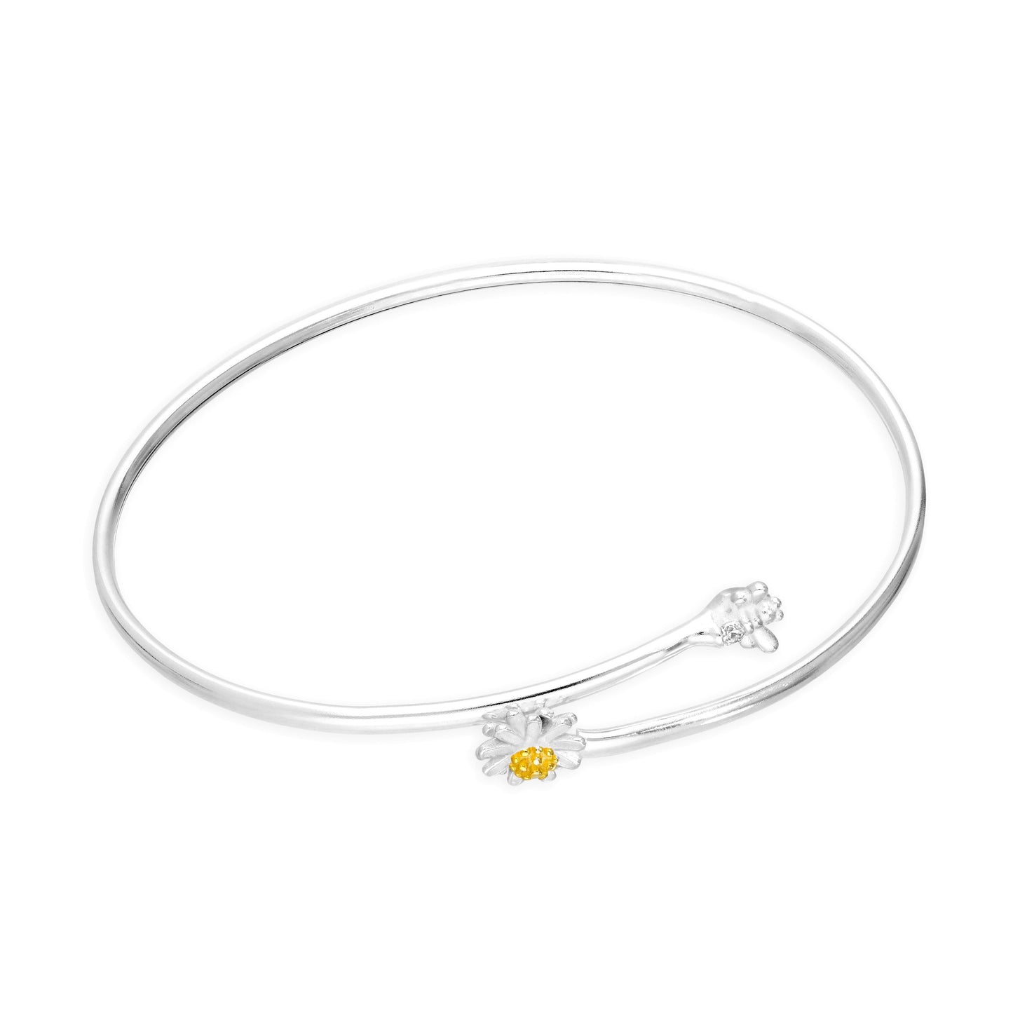 Sterling Silver Daisy & Bee 62mm Adult Bangle