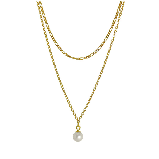 Gold Plated Sterling Silver Double Chain Pearl Necklace 16 & 18 Inches