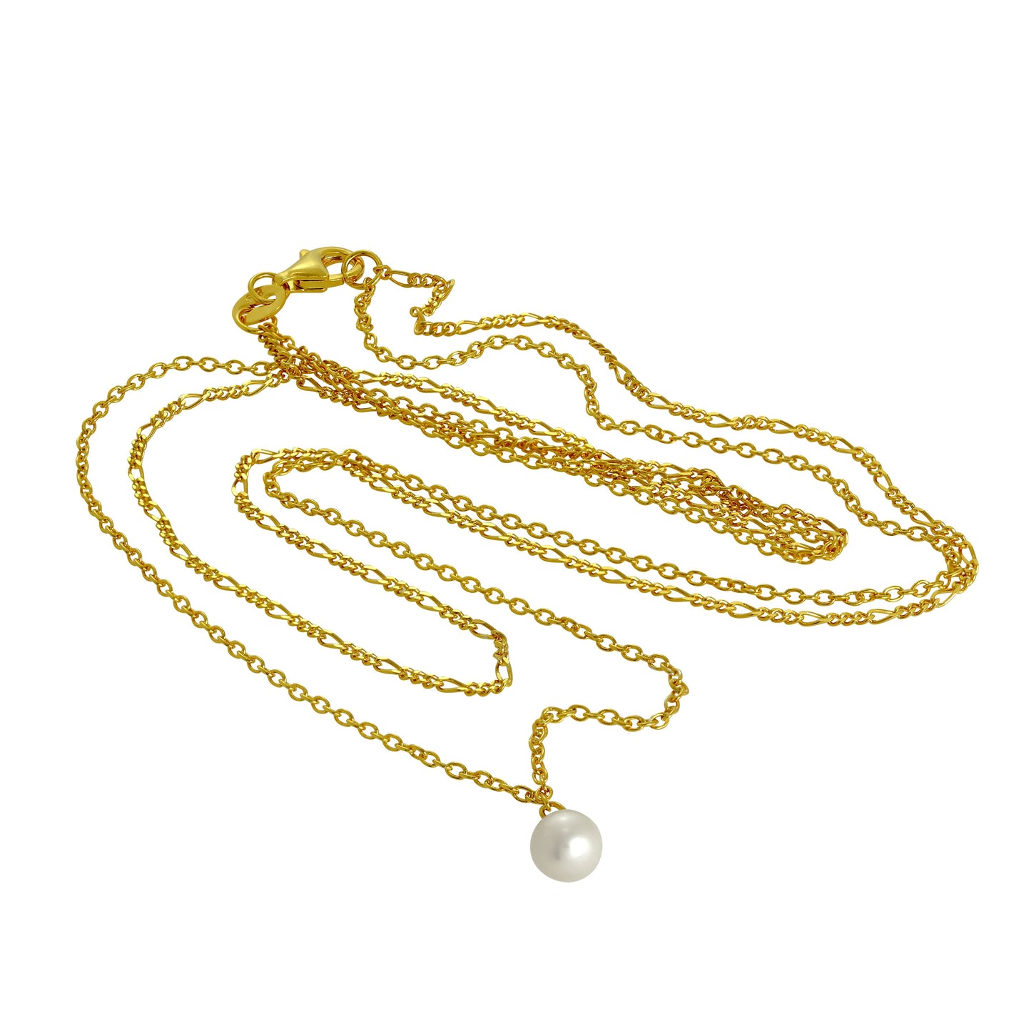 Gold Plated Sterling Silver Double Chain Pearl Necklace 16 & 18 Inches