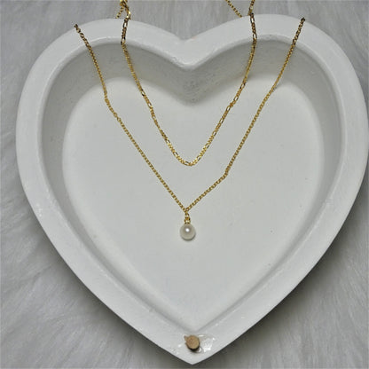 Gold Plated Sterling Silver Double Chain Pearl Necklace 16 & 18 Inches