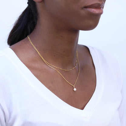 Gold Plated Sterling Silver Double Chain Pearl Necklace 16 & 18 Inches