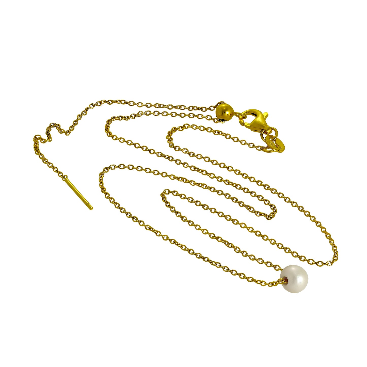 Gold Plated Sterling Silver Adjustable Choker to 18 Inch Pearl Necklace