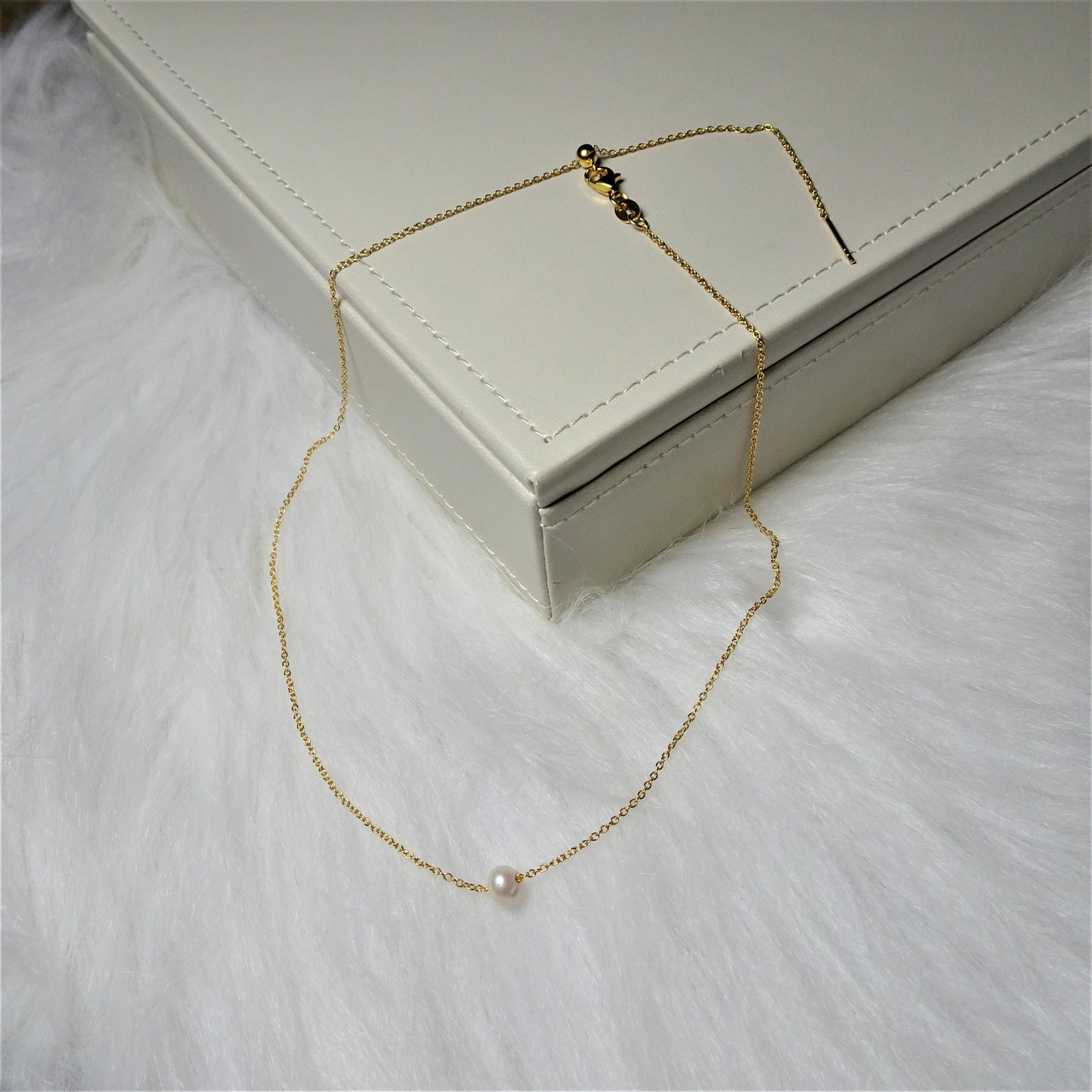 Gold Plated Sterling Silver Adjustable Choker to 18 Inch Pearl Necklace