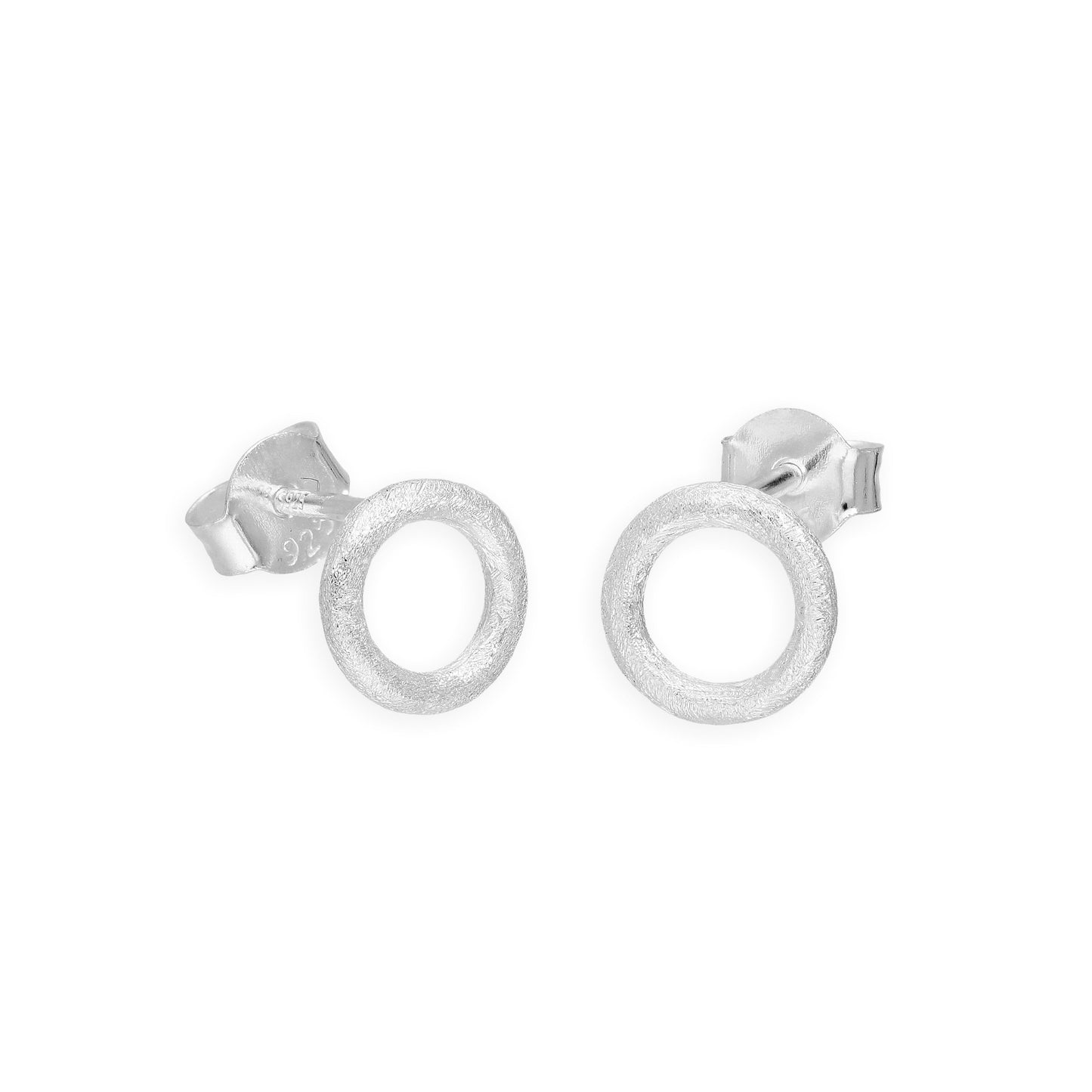 Brushed Sterling Silver Karma Ring Stud Earrings