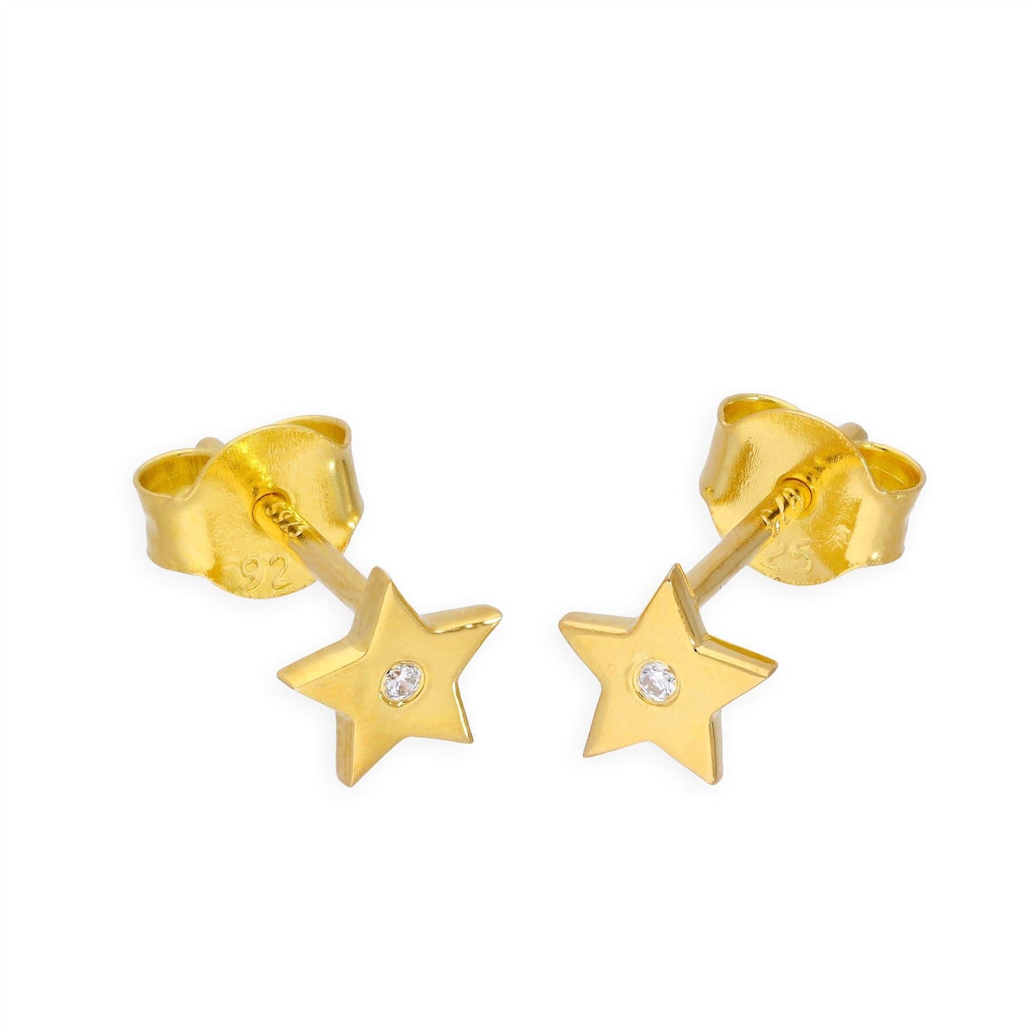 Gold Plated Sterling Silver & Genuine Diamond Star Stud Earrings