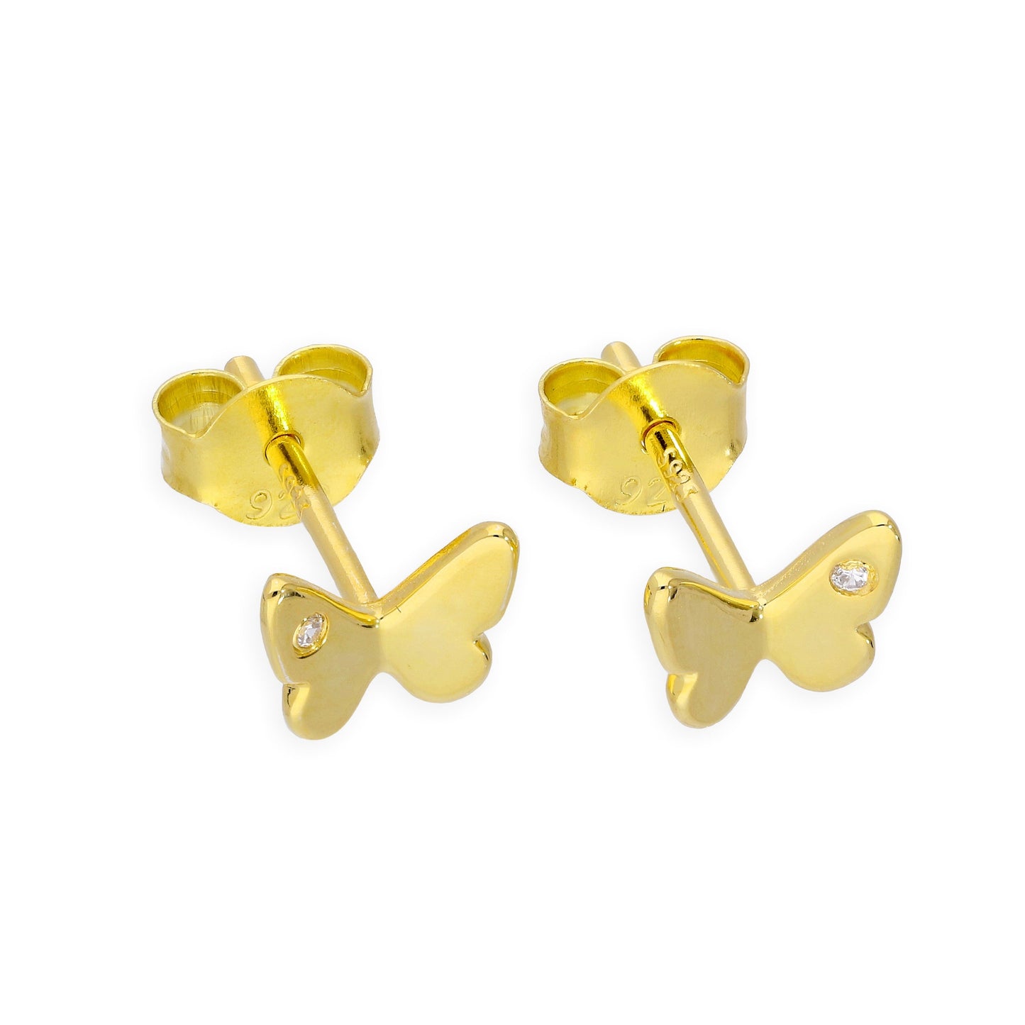 Gold Plated Sterling Silver & Genuine Diamond Butterfly Stud Earrings