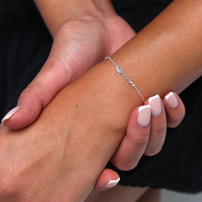 Sterling Silver & Genuine Diamond 7 Inch Arrow Bracelet