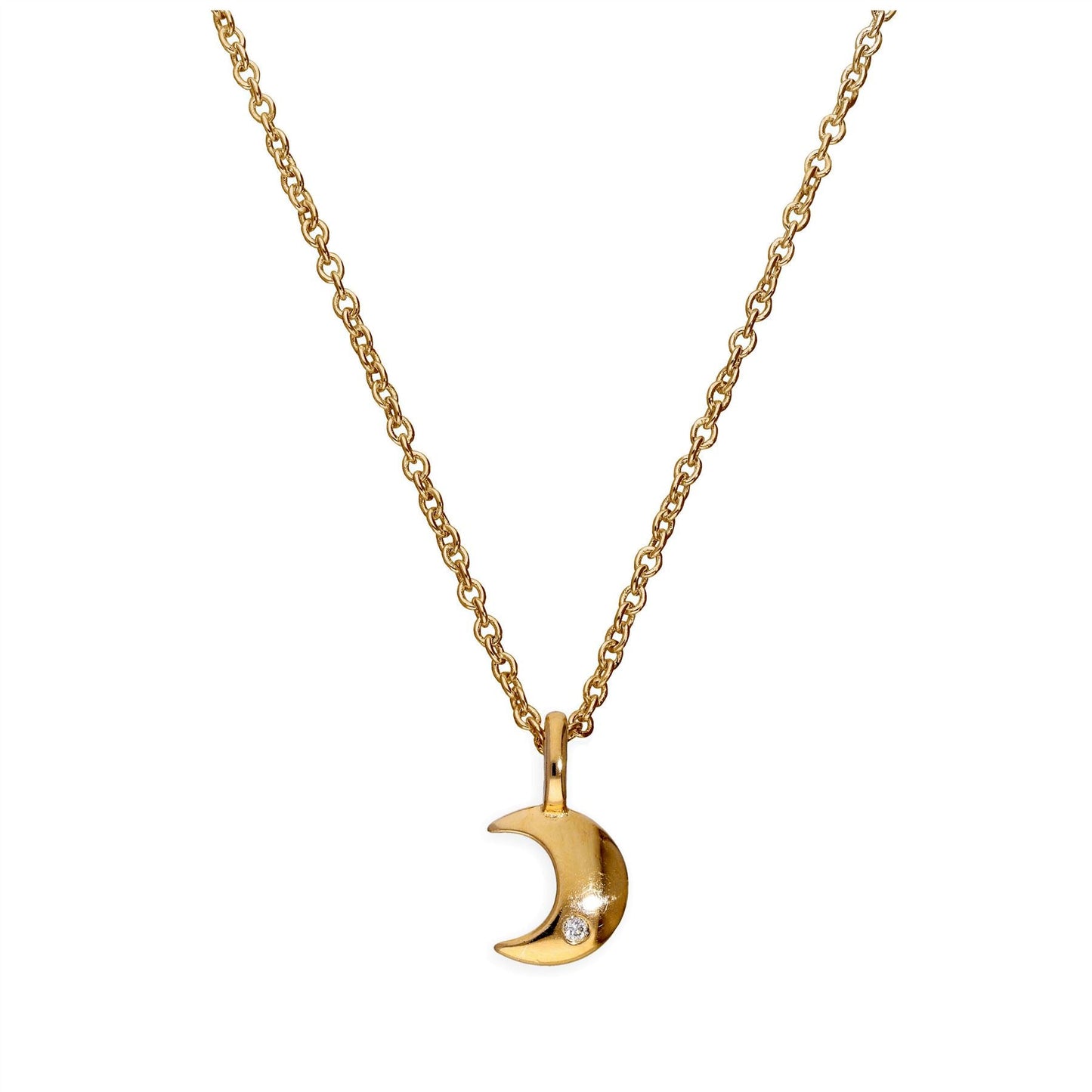 Gold Plated Sterling Silver & Genuine Diamond 18 Inch Moon Necklace