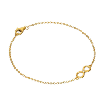 Gold Plated Sterling Silver & Genuine Diamond 7 Inch Infinity Symbol Bracelet