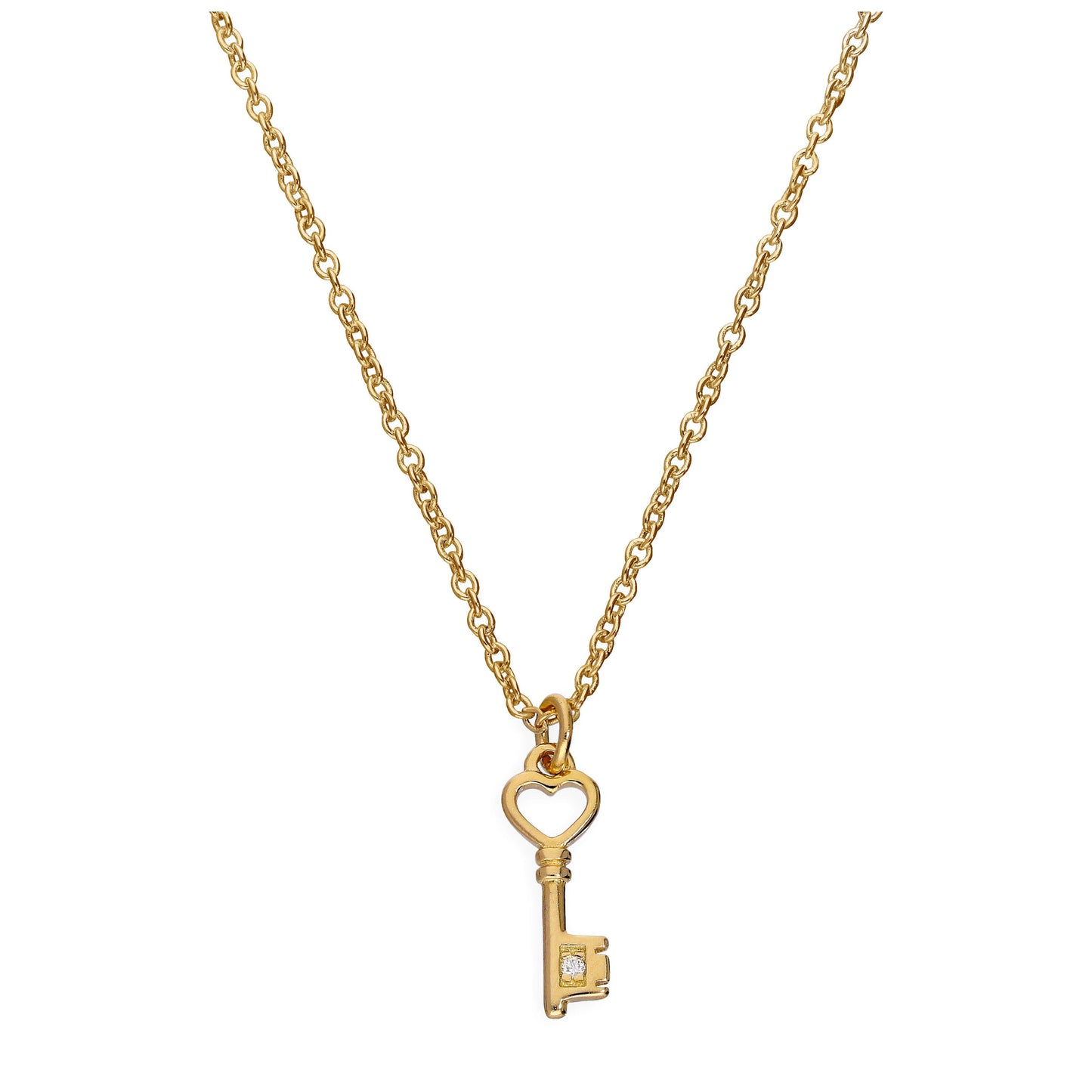 Gold Plated Sterling Silver & Genuine Diamond 18 Inch Heart Key Necklace