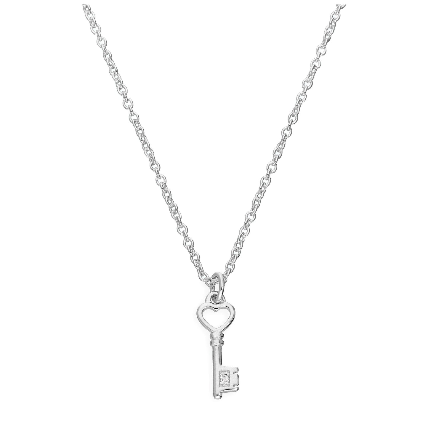 Sterling Silver & Genuine Diamond 18 Inch Heart Key Necklace