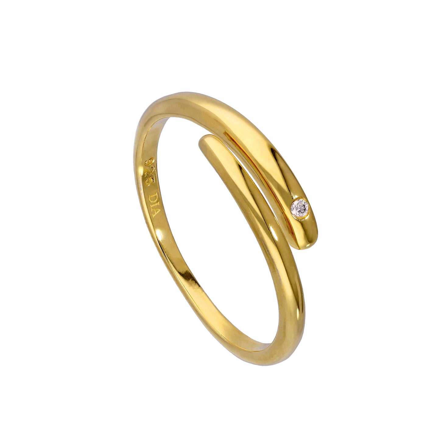 Gold Plated Sterling Silver & Genuine Diamond Adjustable Swirl Ring