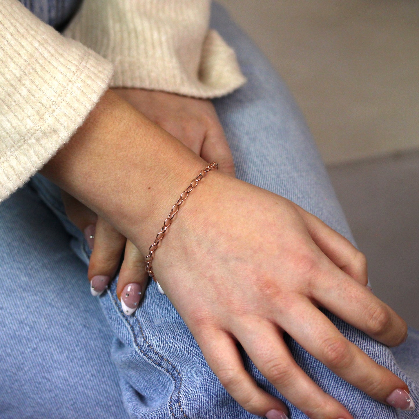 7 Inch Rose Gold Plated Sterling Silver Belcher Chain Bracelet