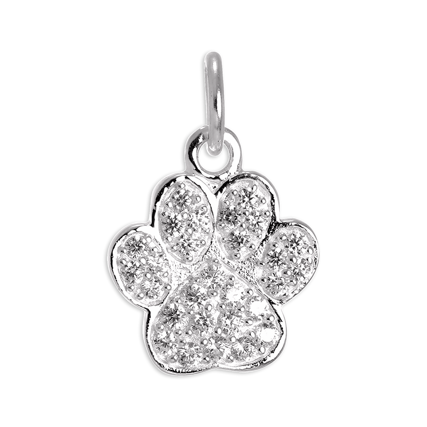 Sterling Silver CZ Crystal Encrusted Paw Print Charm