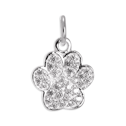 Sterling Silver CZ Crystal Encrusted Paw Print Charm