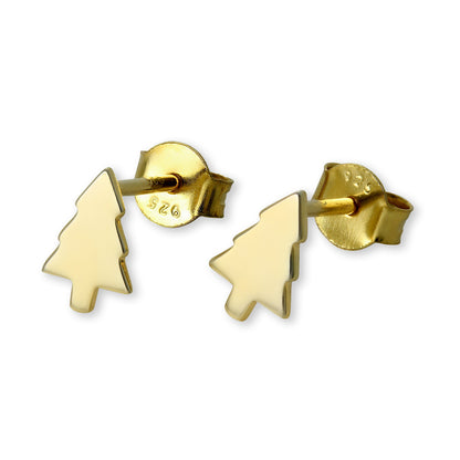 Gold Plated Sterling Silver Christmas Tree Stud Earrings