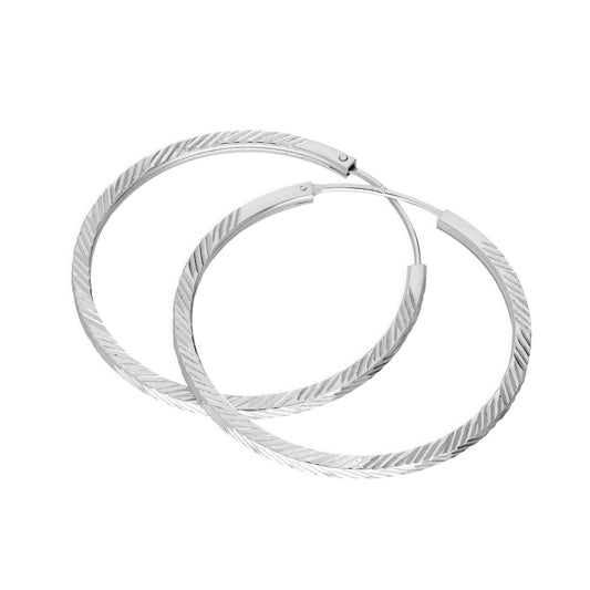 Diamond Cut Sterling Silver 35mm Sleeper Hoop Earrings