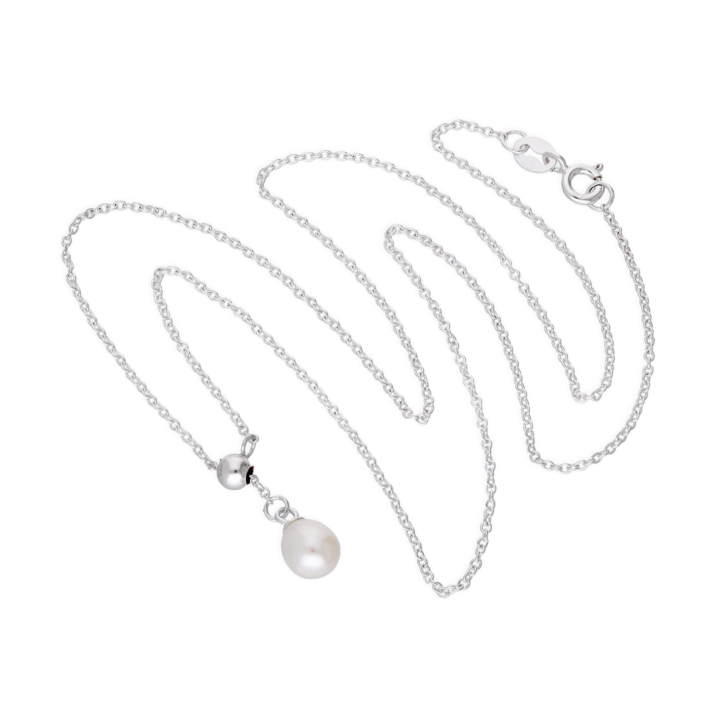 Sterling Silver Adjustable Single Pearl Drop Necklace Up to 18 Inches