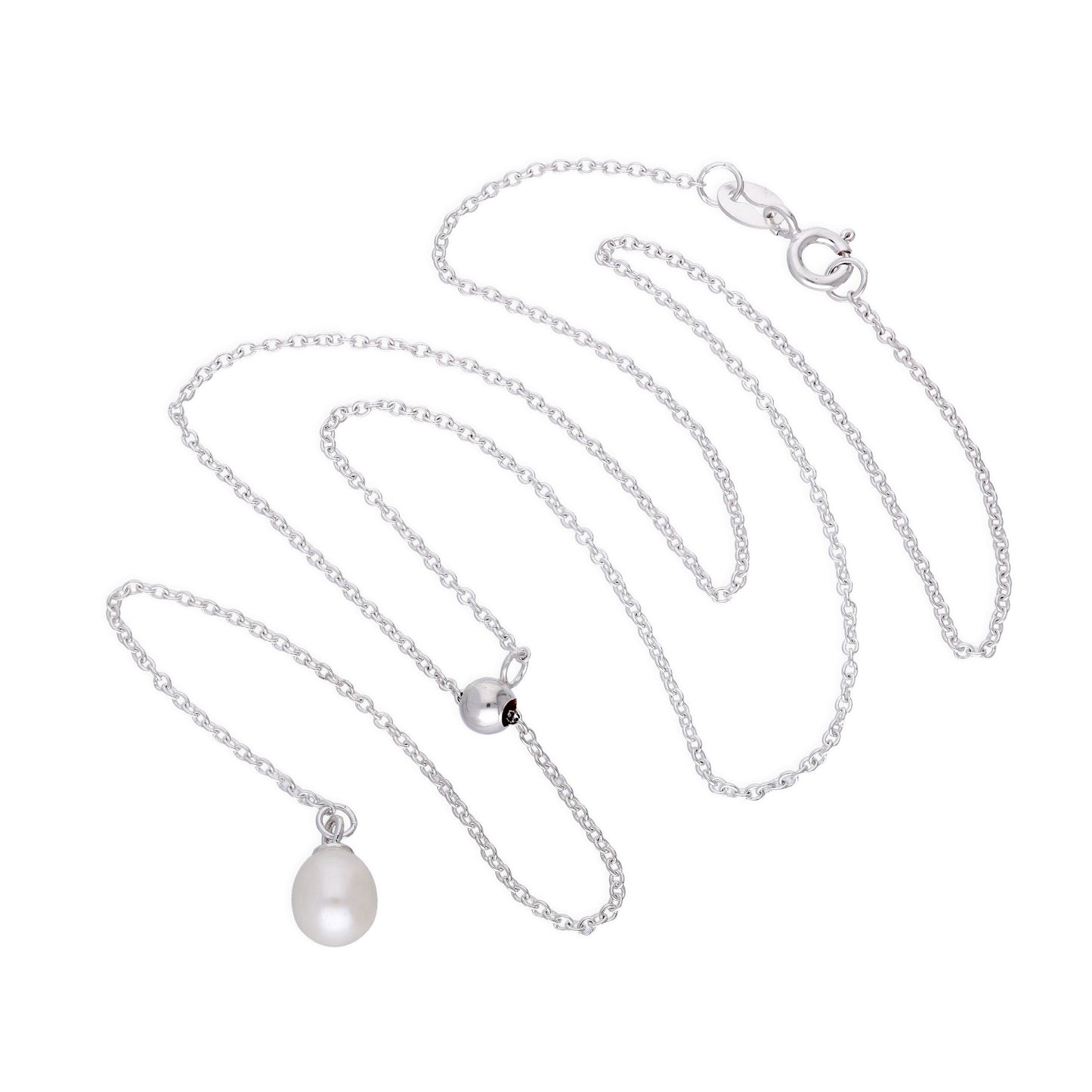 Sterling Silver Adjustable Single Pearl Drop Necklace Up to 18 Inches