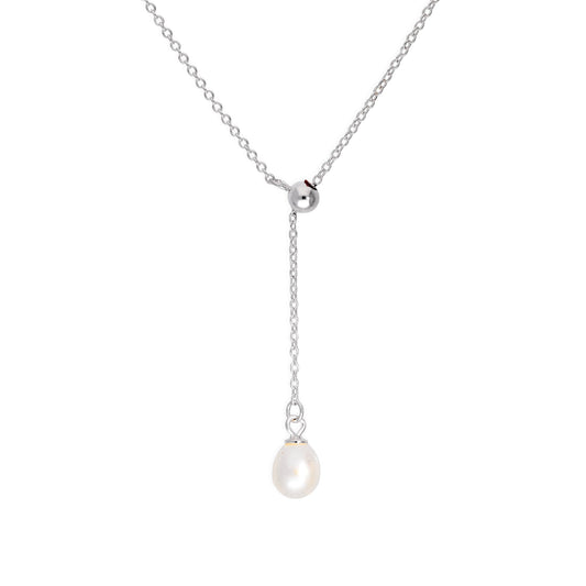 Sterling Silver Adjustable Single Pearl Drop Necklace Up to 18 Inches