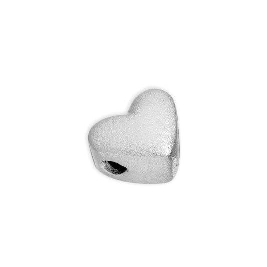 Sterling Silver 8mm Frosted Thick Flat Heart Bead