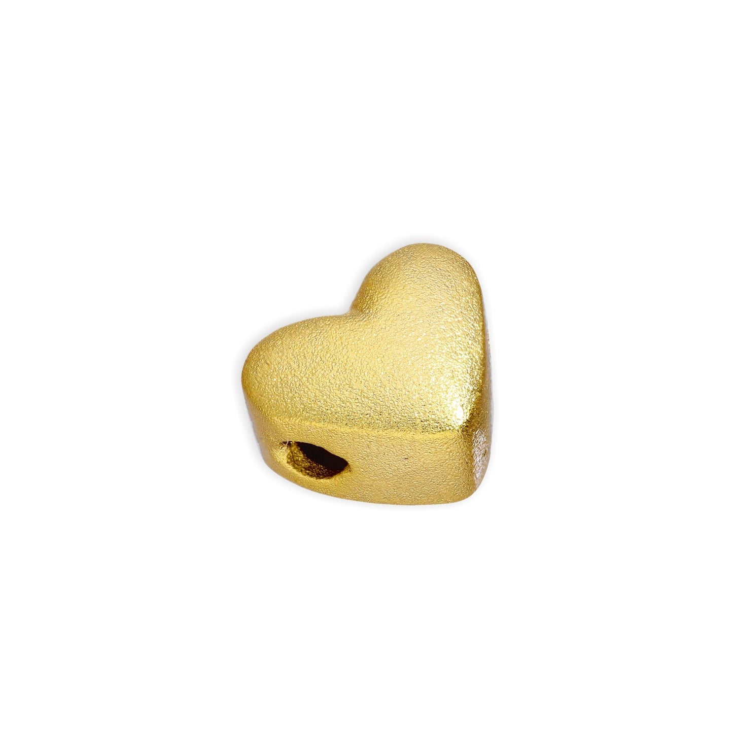 Gold Plated Sterling Silver 8mm Frosted Thick Flat Heart Bead