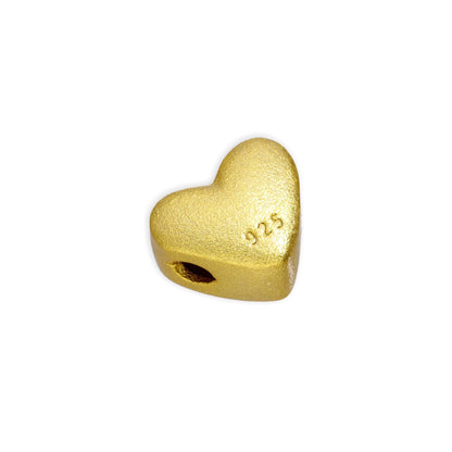 Gold Plated Sterling Silver 8mm Frosted Thick Flat Heart Bead