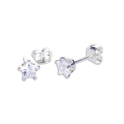 Sterling Silver 4mm Star CZ Stud Earrings