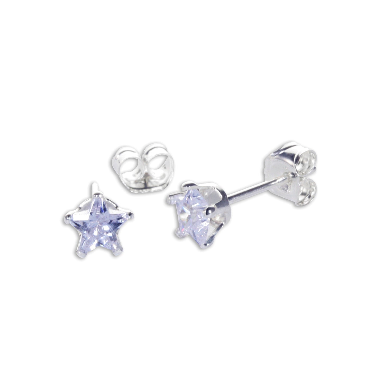 Sterling Silver 4mm Star CZ Stud Earrings