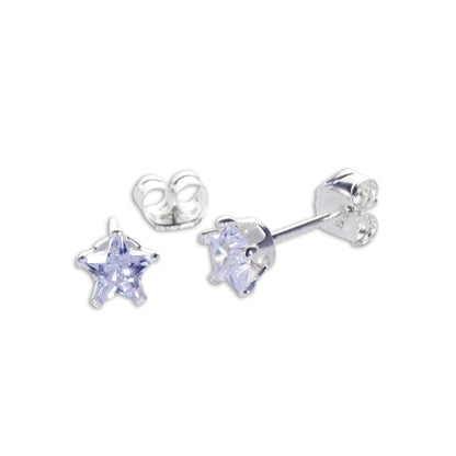 Sterling Silver 4mm Star CZ Stud Earrings