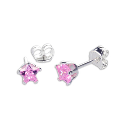 Sterling Silver 4mm Star CZ Stud Earrings