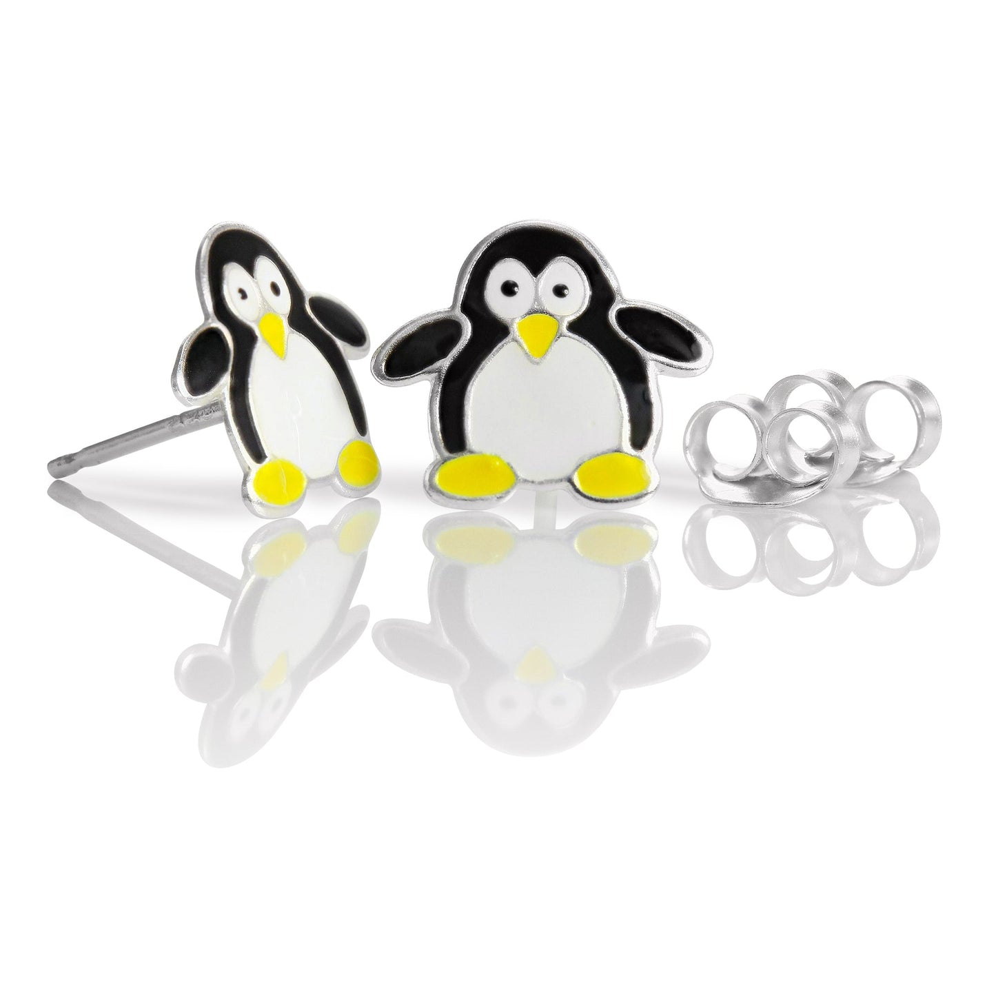 Sterling Silver & Enamel Penguin Stud Earrings