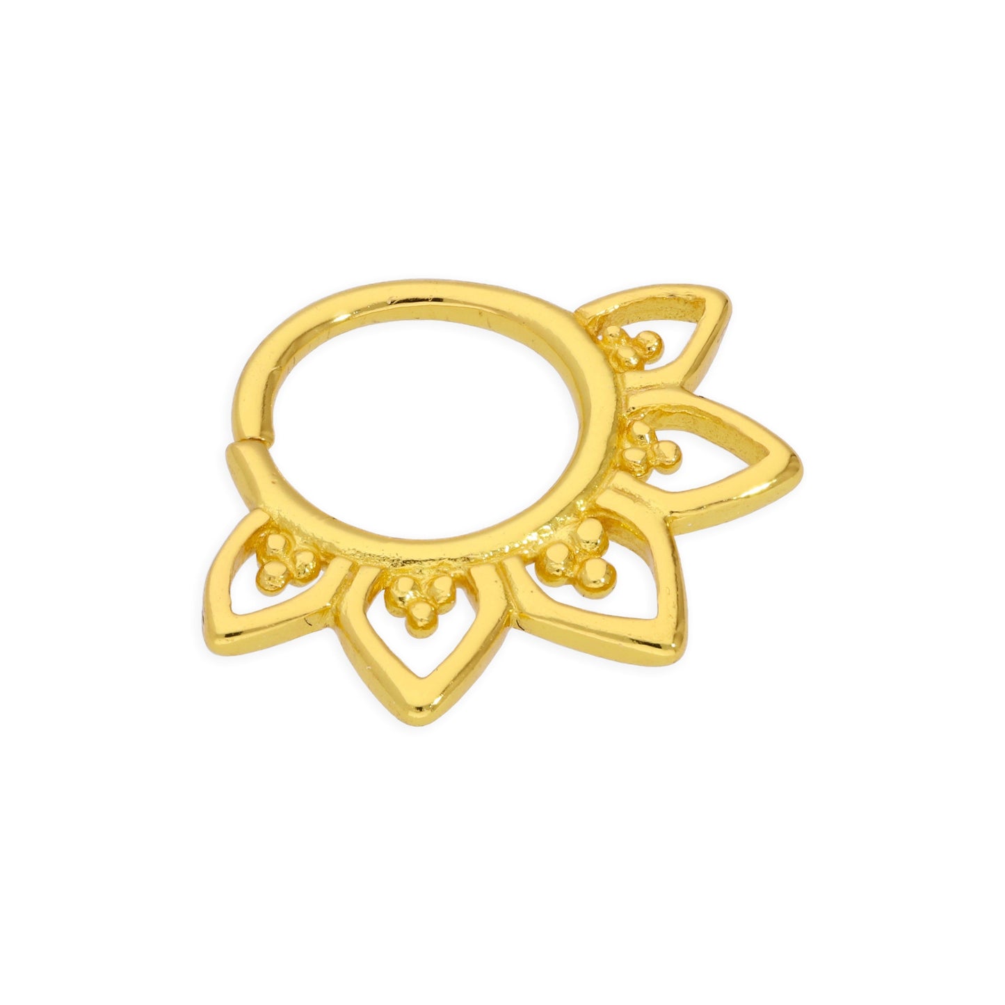 Yellow Gold Plated Sterling Silver 20Ga Ornate Clicker Septum Nose Ring Hoop