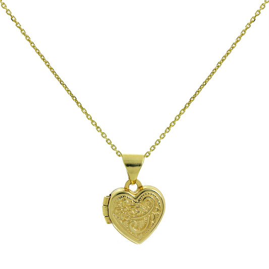 Tiny 9ct Gold Engraved Heart Locket on Chain