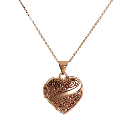 9ct Rose Gold Engraved Heart Locket on Chain