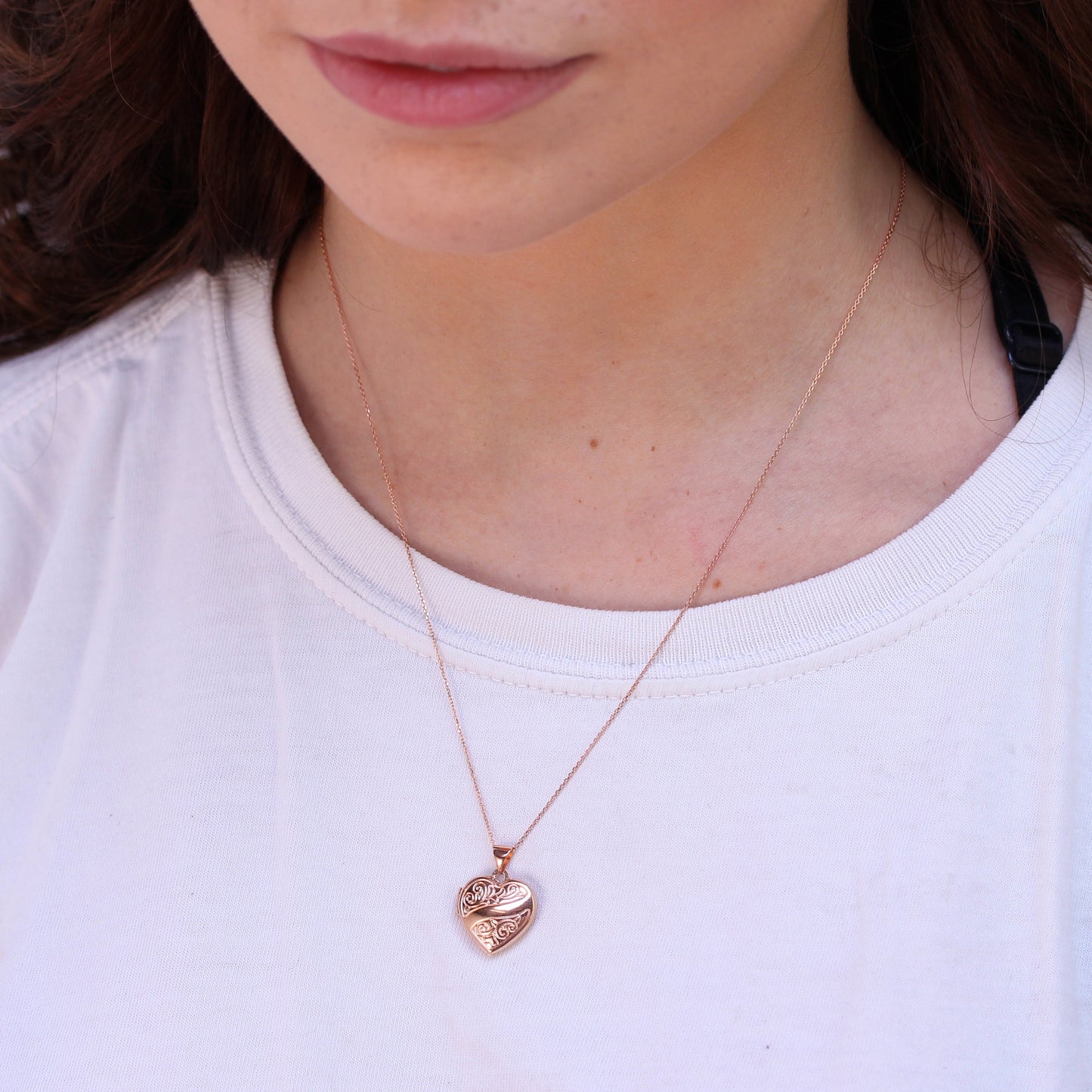 9ct Rose Gold Engraved Heart Locket on Chain