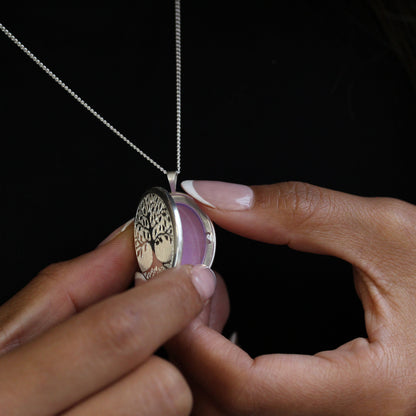 Sterling Silver Engraved Tree of Life Oval Locket on Chain