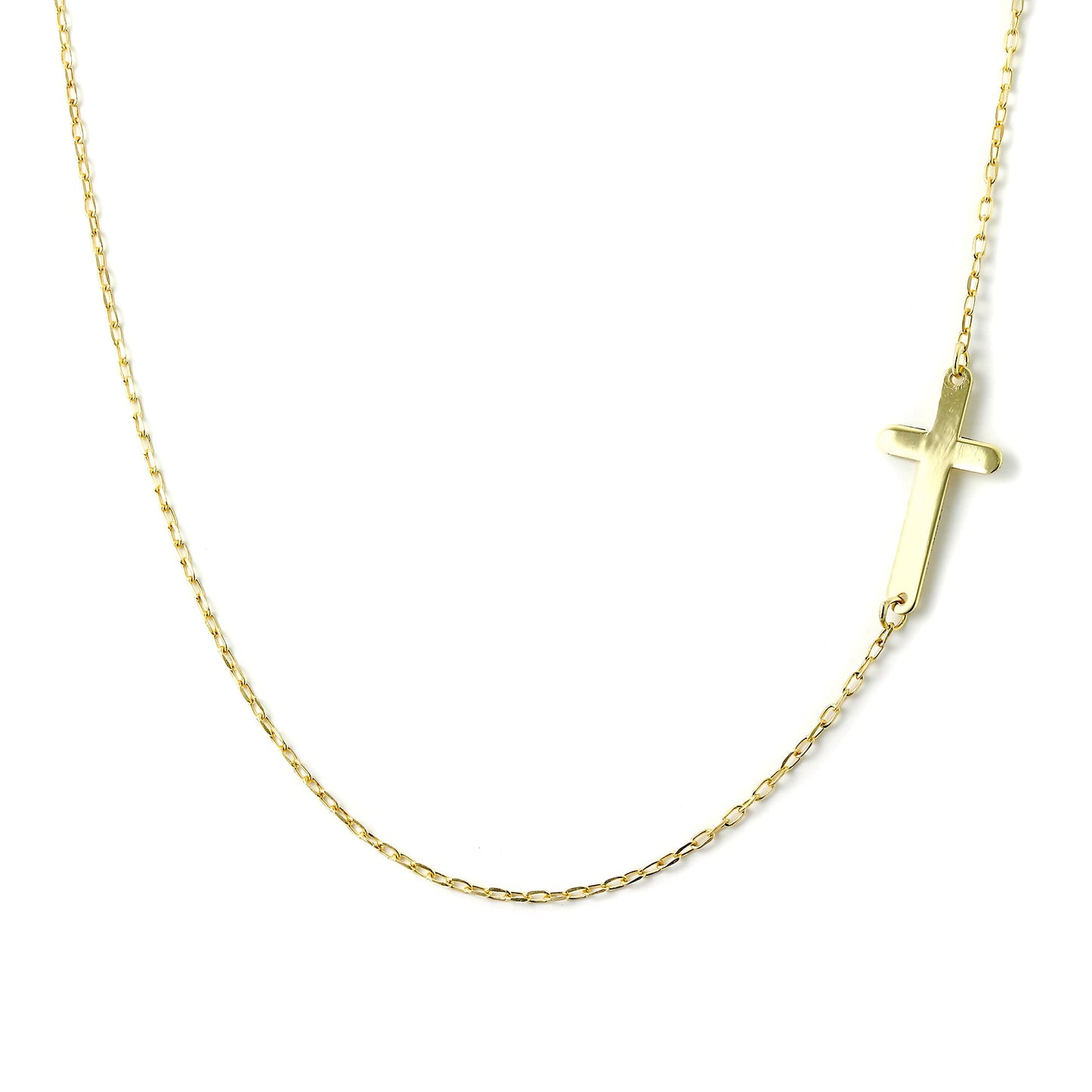 Fine 9ct Gold Trace Chain Necklace with Cross 16 Inches