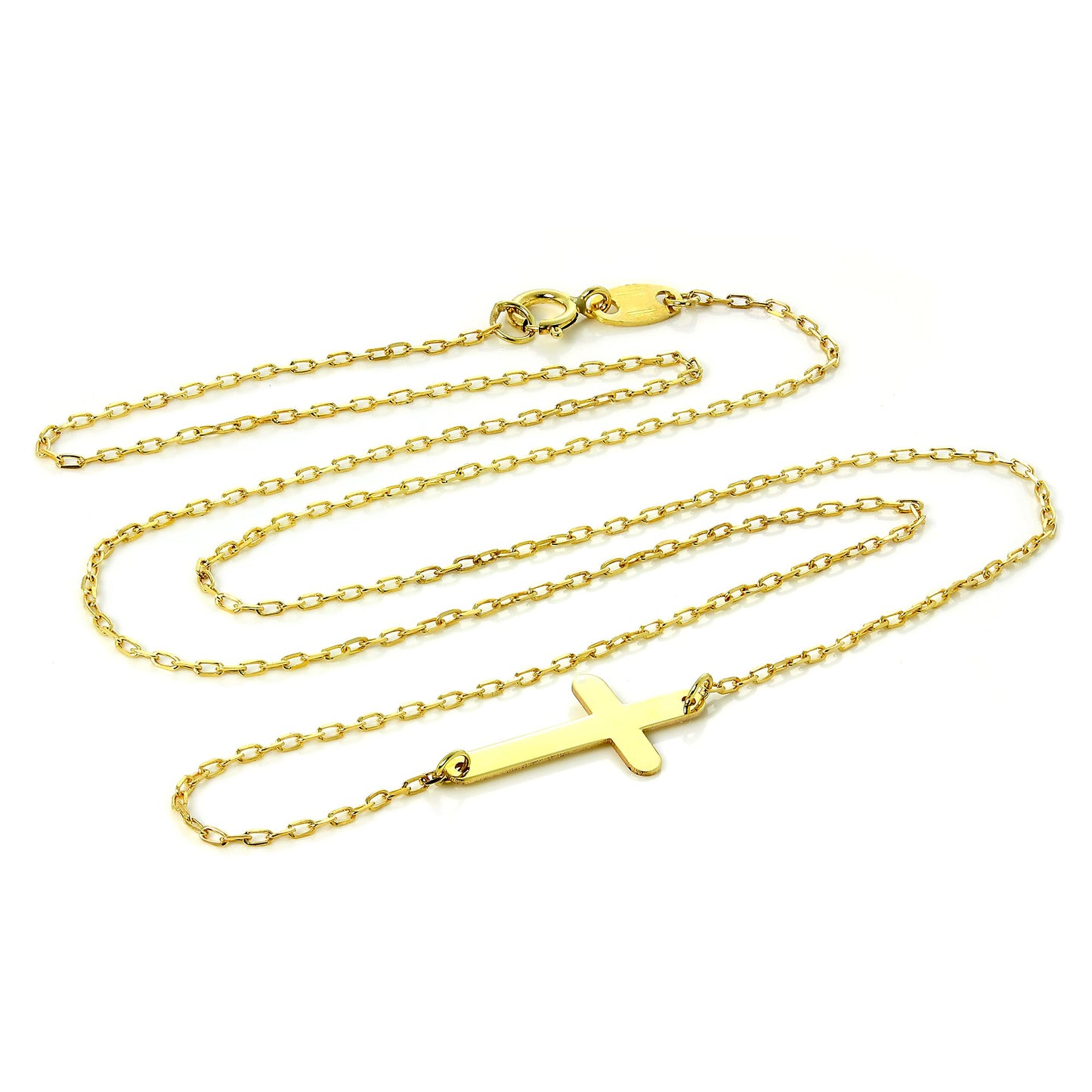 Fine 9ct Gold Trace Chain Necklace with Cross 16 Inches