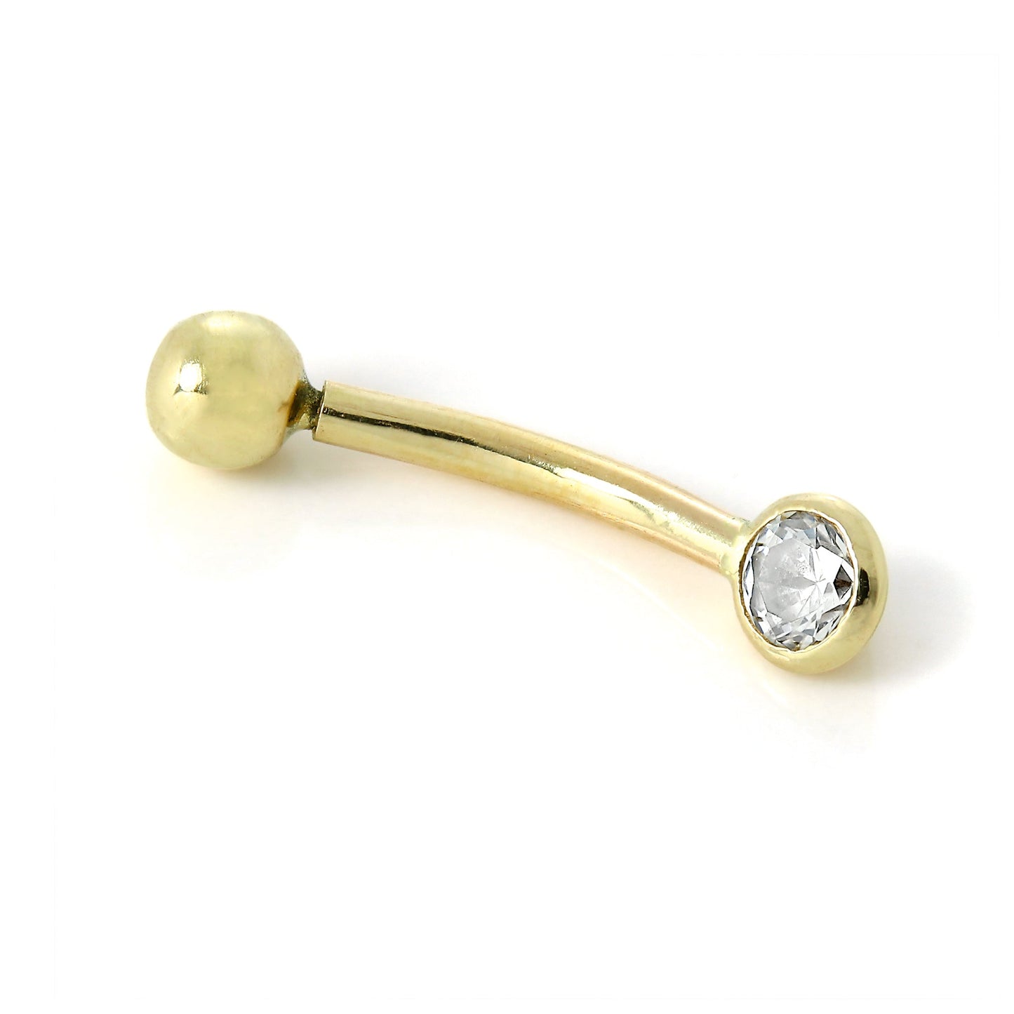 9ct Gold 3mm Rubover Clear CZ Crystal Eyebrow Piercing Labret