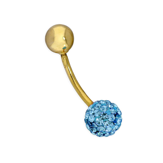 9ct Gold & Blue CZ Crystal Belly Bar