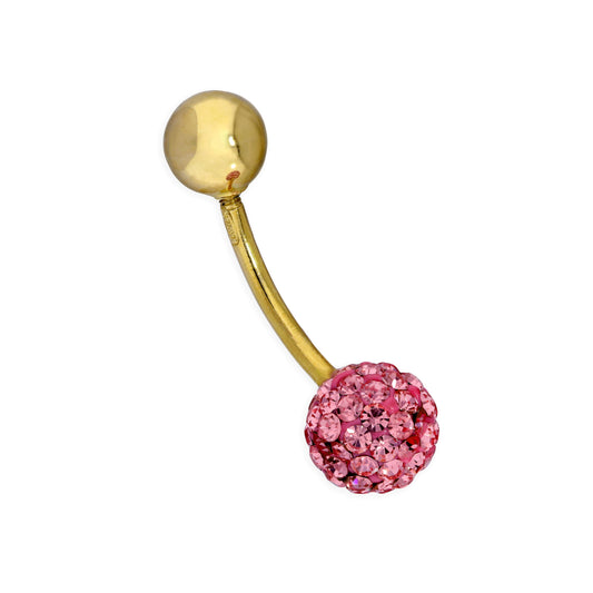 9ct Gold & Pink CZ Crystal Belly Bar