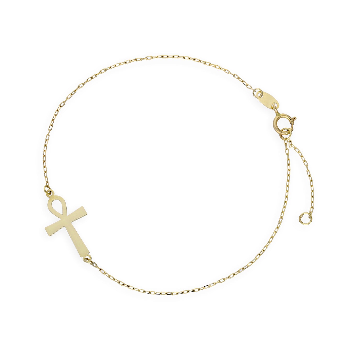 9ct Gold Ankh Bracelet 6.5 Inches w 1 Inch Extender